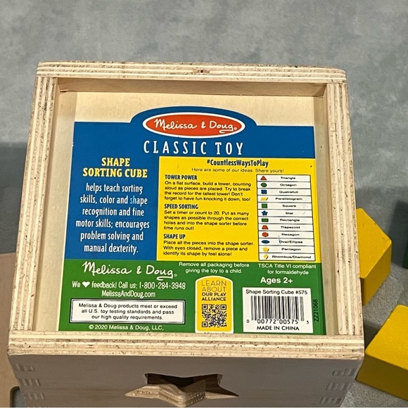 Melissa & Doug Wood Shape Sorting Cube and Clock - Classic Wooden Toy 12 Shapes - Picture 5 of 6